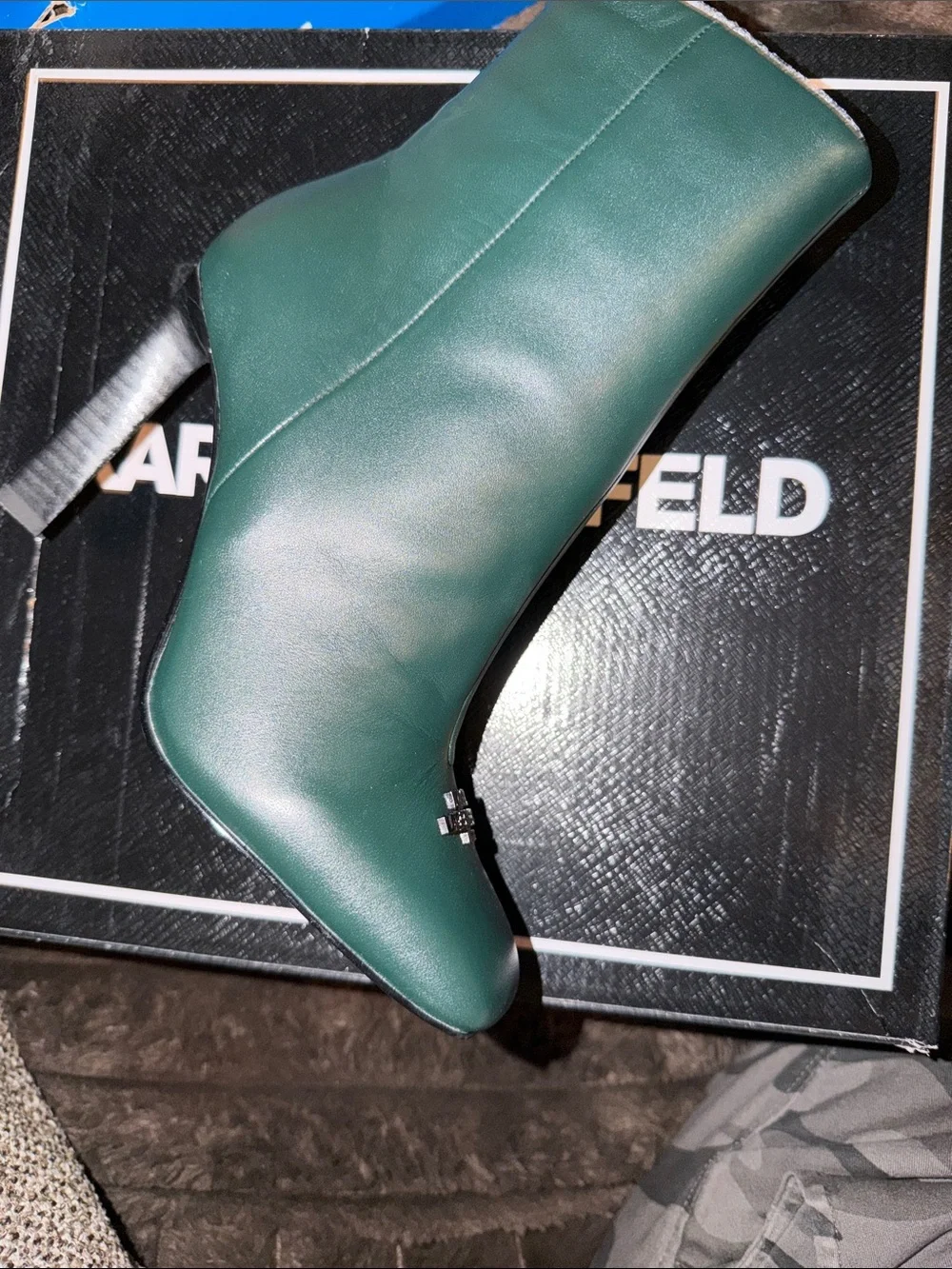 Karl Lagerfeld Dark Teal‎ Leather Square Toe Ankle Boots